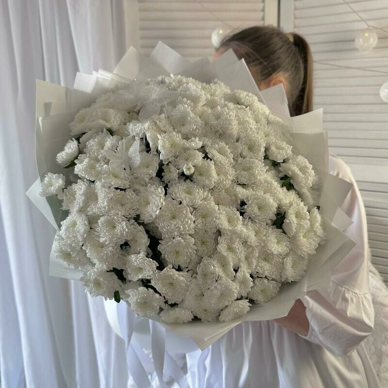 25 кустовых хризантем Алтай, огромный букет из 25 кустовых хризантем