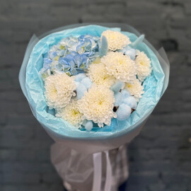 AKTCIYA! Avtorskij buket: gortenziya , hrizantema , hlopok , lagurus