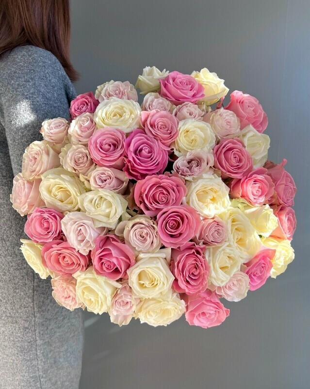 101 roza / rozovij belij kremovij premium buket, premium