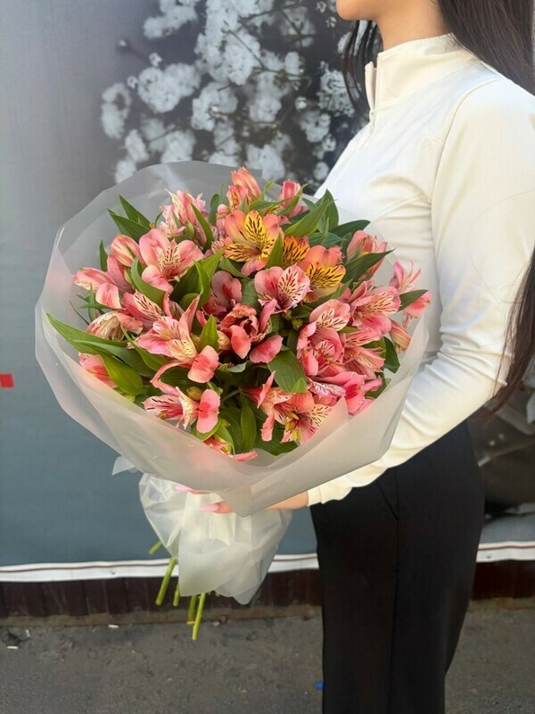 Букет из альстремерий в воздушной упаковке , стандартный