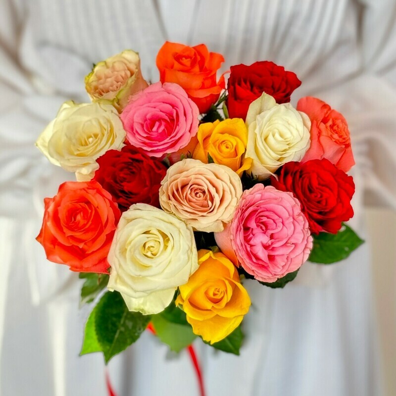 15 разноцветных  роз, 15 разноцветных  роз