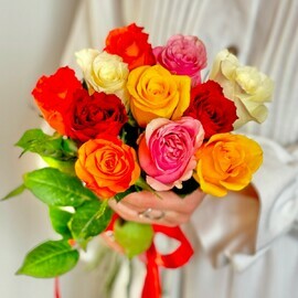 11 разноцветных  роз
