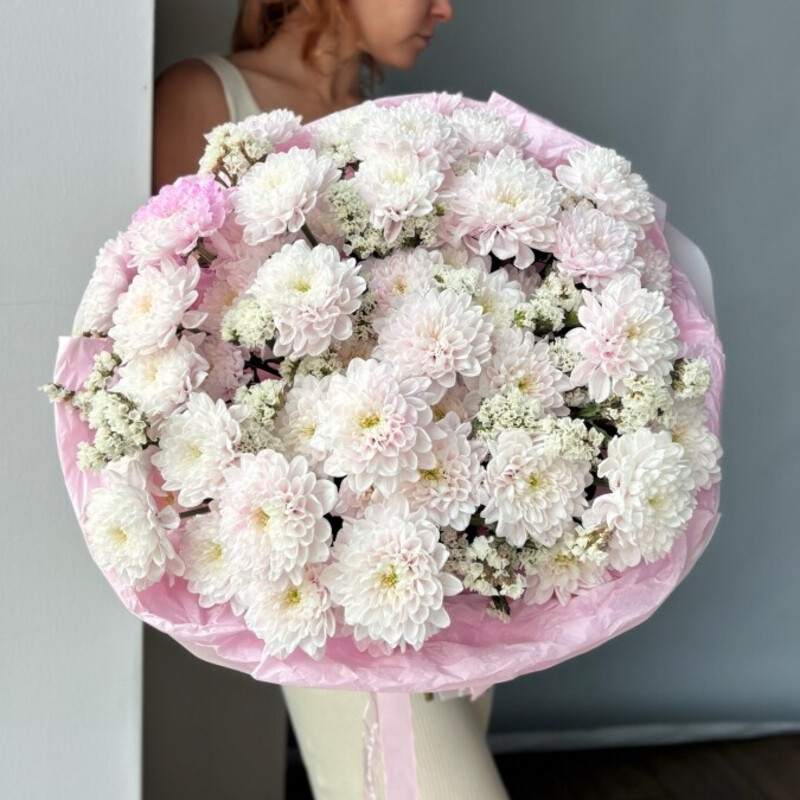 Букет из хризантемы и статицы размер М, премиум