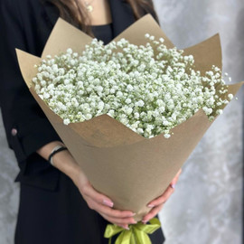 Дизайнерлік безендірудегі 9 ақ гипсофиладан жасалған букет 50 см