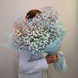 Bouquet of 7 rainbow gypsophilas in designer design 60 cm