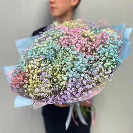 Bouquet of 15 rainbow gypsophilas in designer design 50 cm