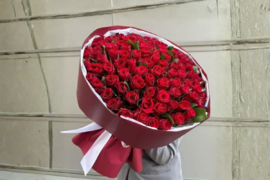 Букет 101 красная голландская роза подарок на 14 февраля
