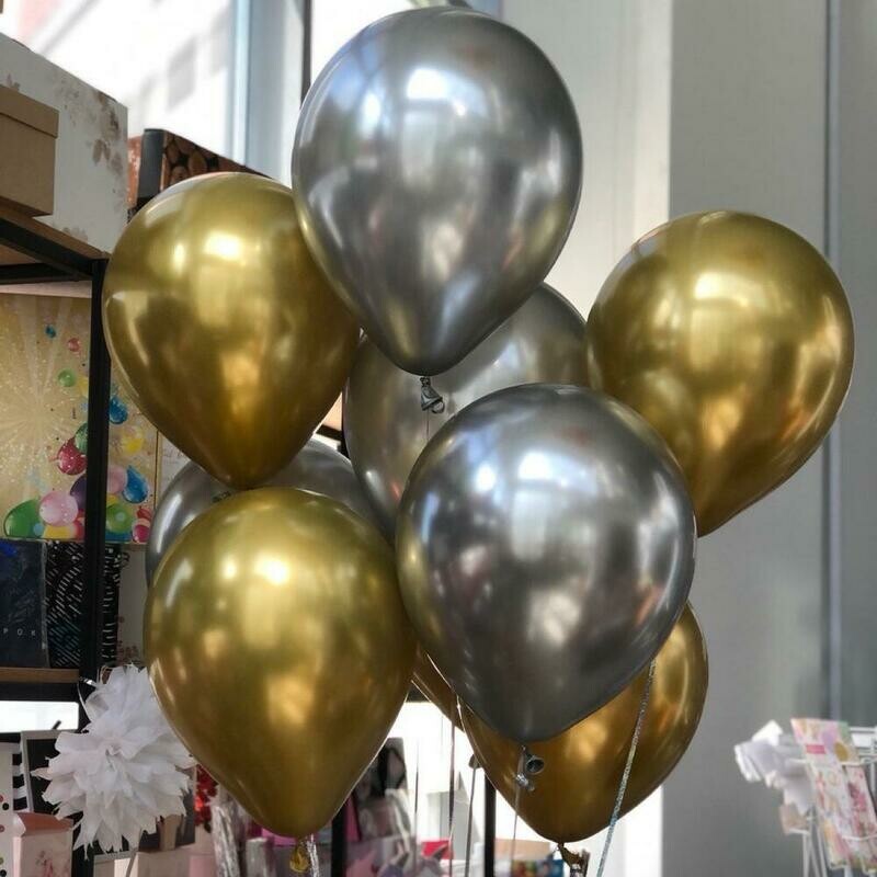 Набор воздушные шары хром золото и серебро 9 шт, стандартный