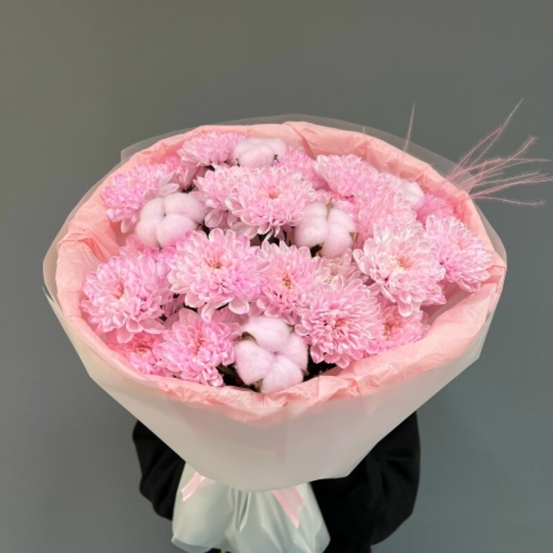 Buket iz kustovih hrizantem i hlopka, standart