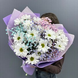 Bouquet of chrysanthemums and gypsophila