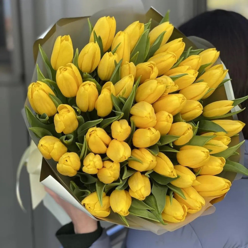 Bouquet Magic of Spring of 51 yellow tulips, standart