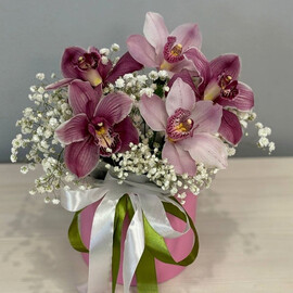 Kompozitciya s orhideyami i gipsofiloj
