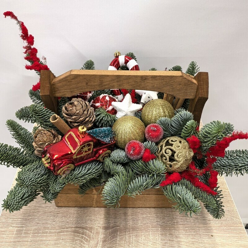 Новогодняя композиция в деревянном ящичке из Нобилиса , стандартный