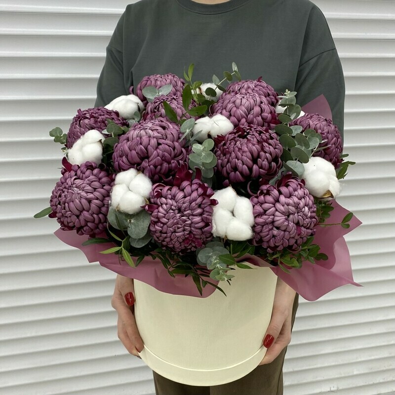 Kompozitciya iz Hrizantem Bigudi s Hlopkom, premium