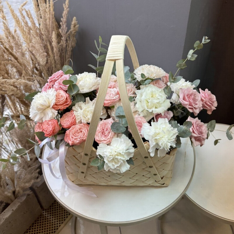 Stylish basket with delicate flowers , standart