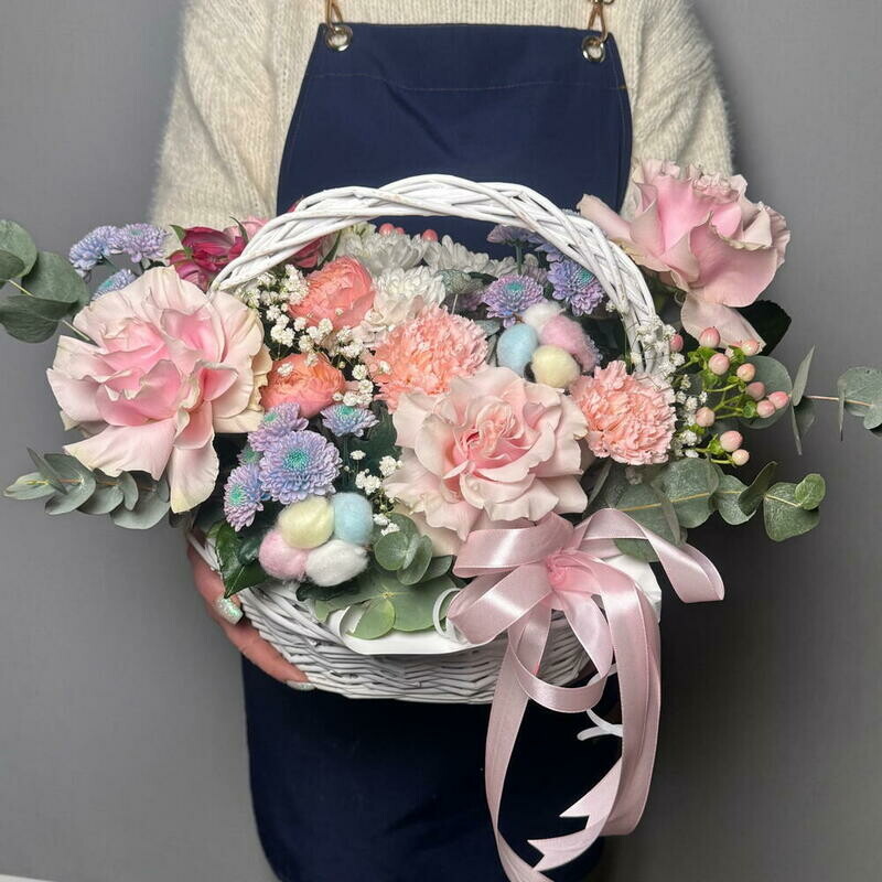 Корзина для Любимой с французскими розами, корзина для любимой с французскими розами