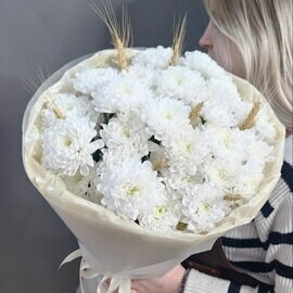 Monobuket iz 5 hrizantem s koloskami