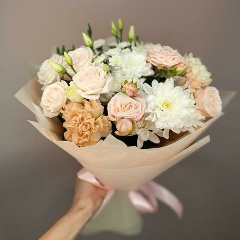 Крем (розы кустовые, хризантема, эустома), стандартный