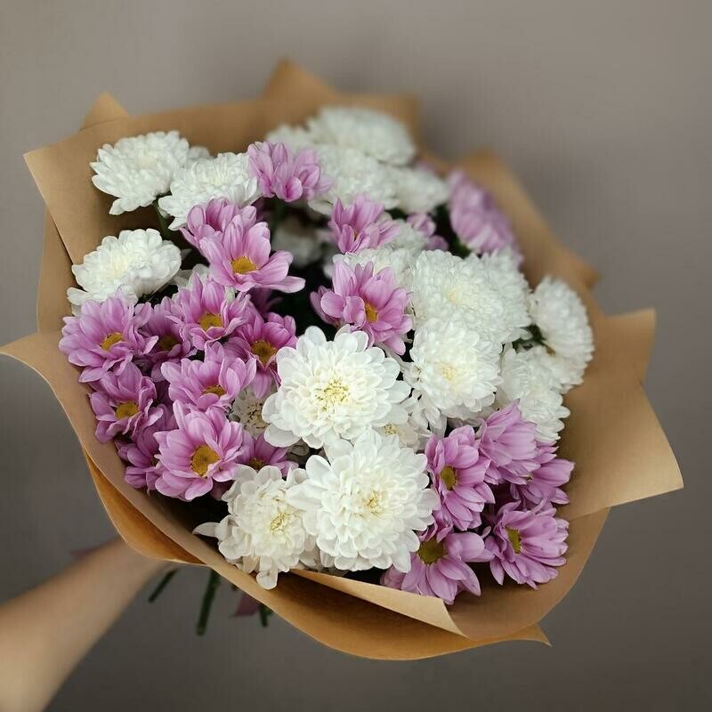 розовые и белые хризантемы большой букет, стандартный