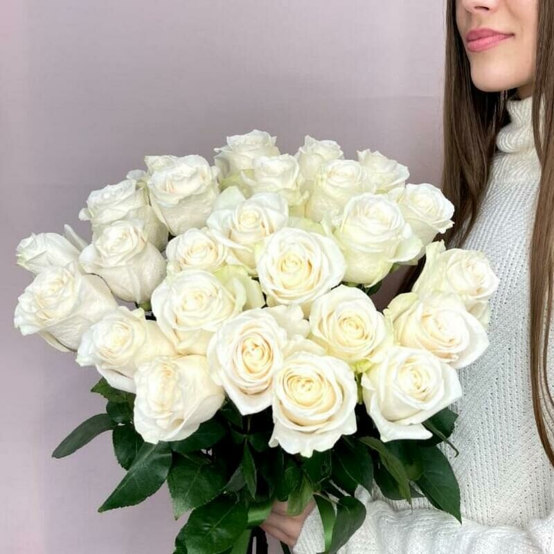 21 белая роза с ленточкой, 21 белая роза с ленточкой