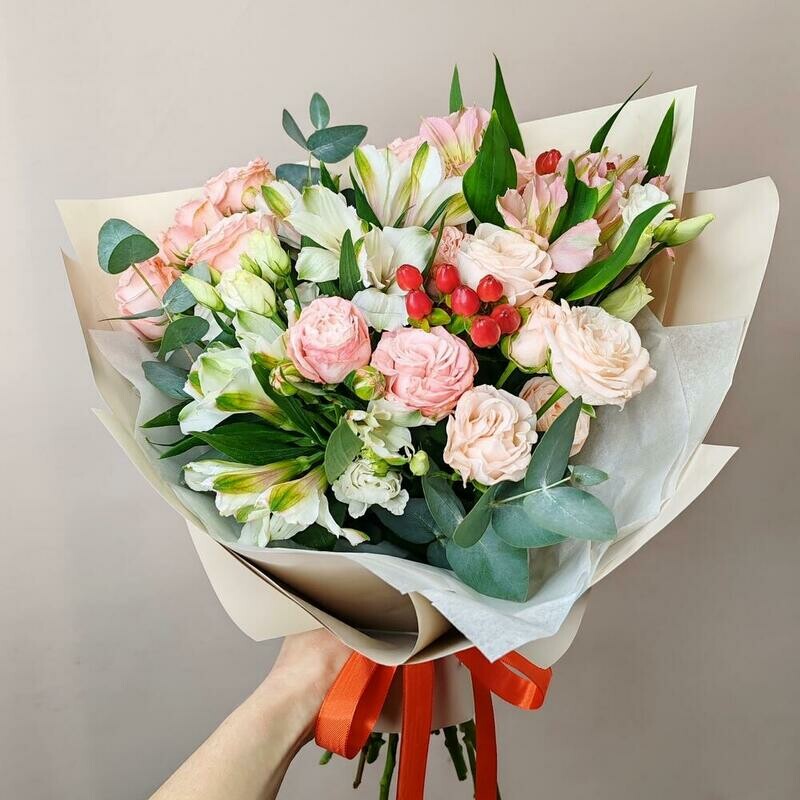 Кустовая роза и альстромерия, стандартный