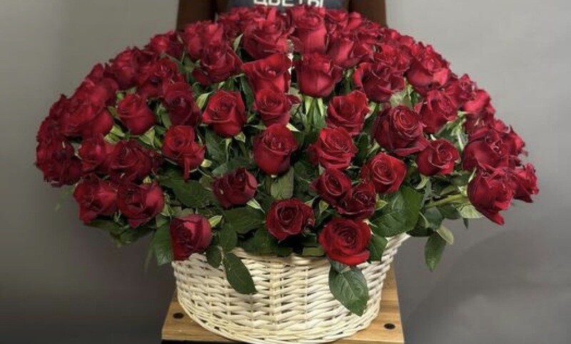 101 Роза в корзине ( премиум), премиум