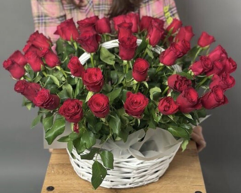 51 красная Роза в корзине ( премиум), 51 красная роза в корзине ( премиум)