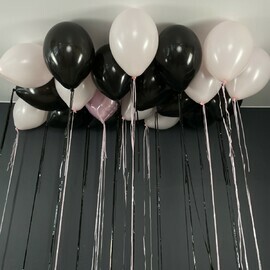 Nabor sharov pod potolok cherno-rozovie, shari s geliem, shari na prazdnik