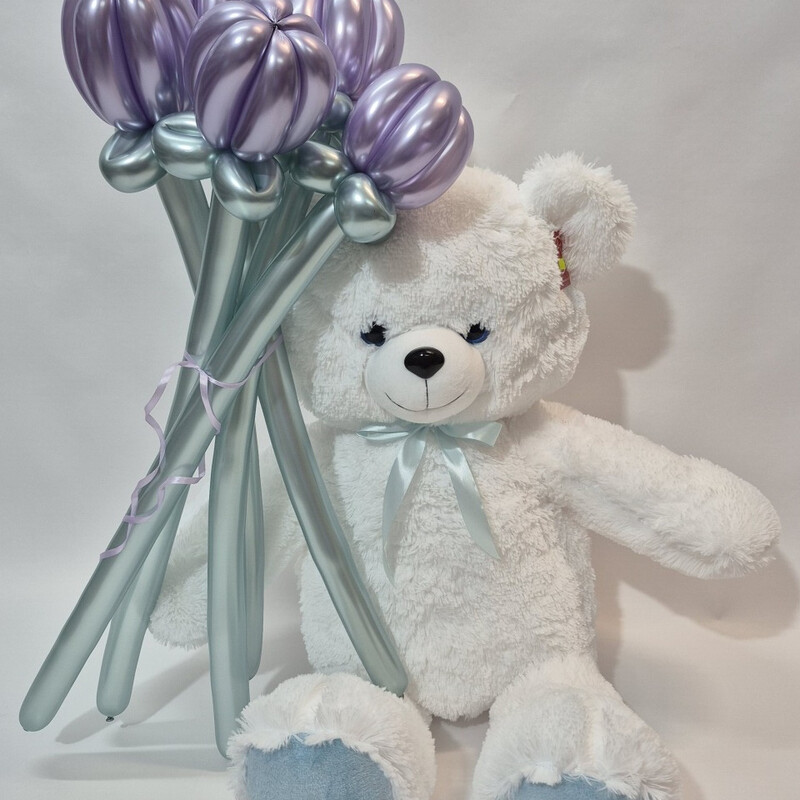 Цветы из шаров с мягкой игрушкой мишка, стандартный