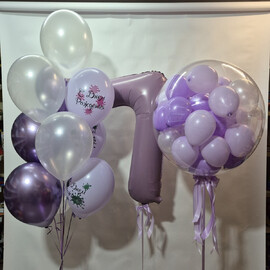 Набор шаров с цифрой 7 и баблсом, шары с гелием, шары на день рождения