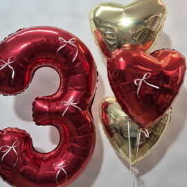 Набор шаров с цифрой 3, шары с гелием и бантиками, шары на день рождения
