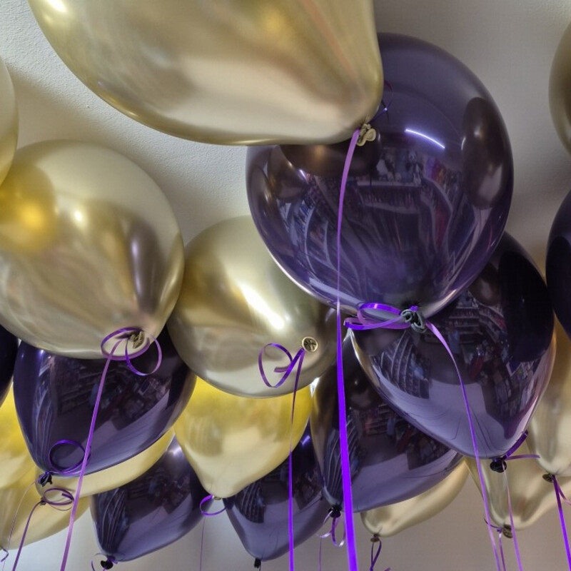 Nabor sharov pod potolok fioletovoe zoloto, shari s geliem, shari na prazdnik, standart