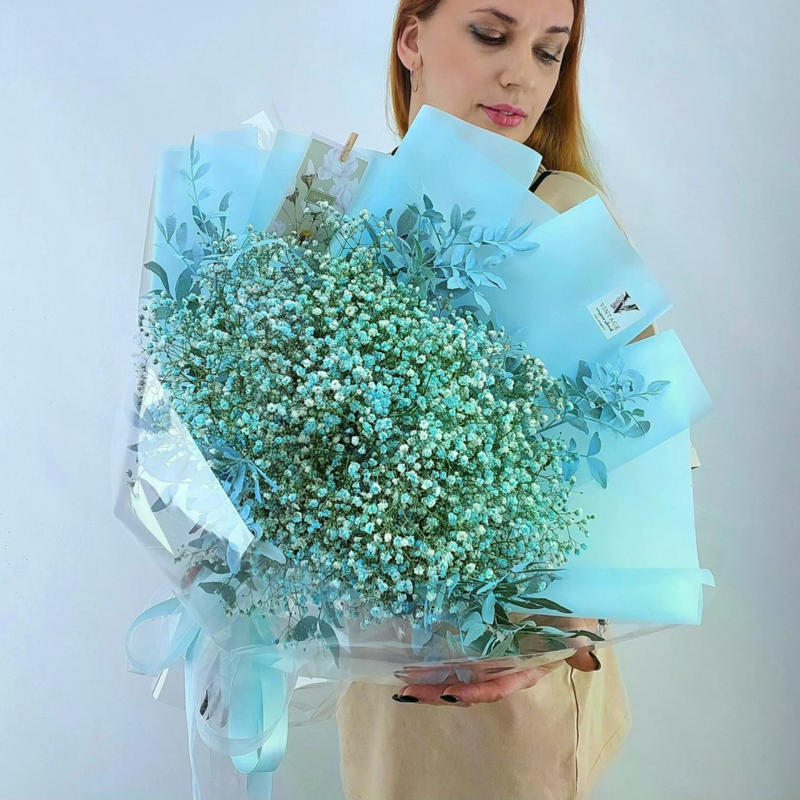Монобукет из 7 Лазурных гипсофил, стандартный