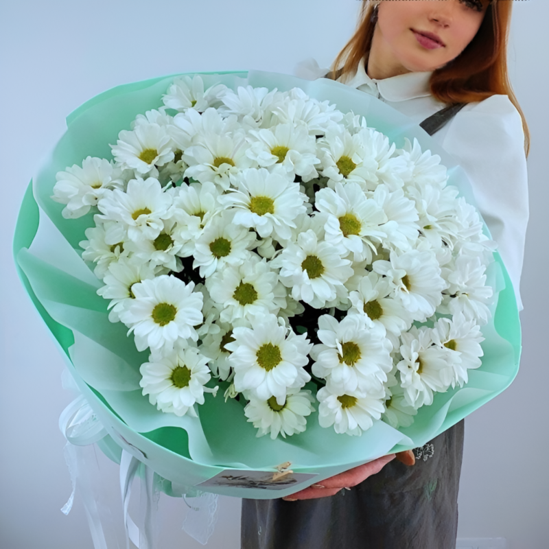 Monobuket iz 9 kustovih romashek, monobuket iz 9 kustovih romashek