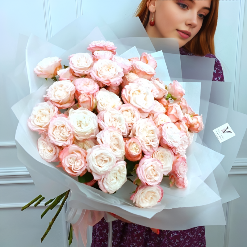 Монобукет из 15 кустовых роз, стандартный