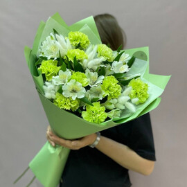 Дуо букет из 9 диантусов и 6 альстромерий