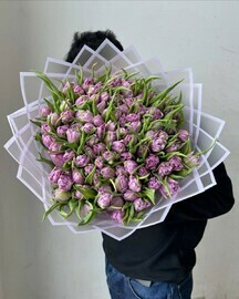 Букет из 51 пионовидного тюльпана в упаковке