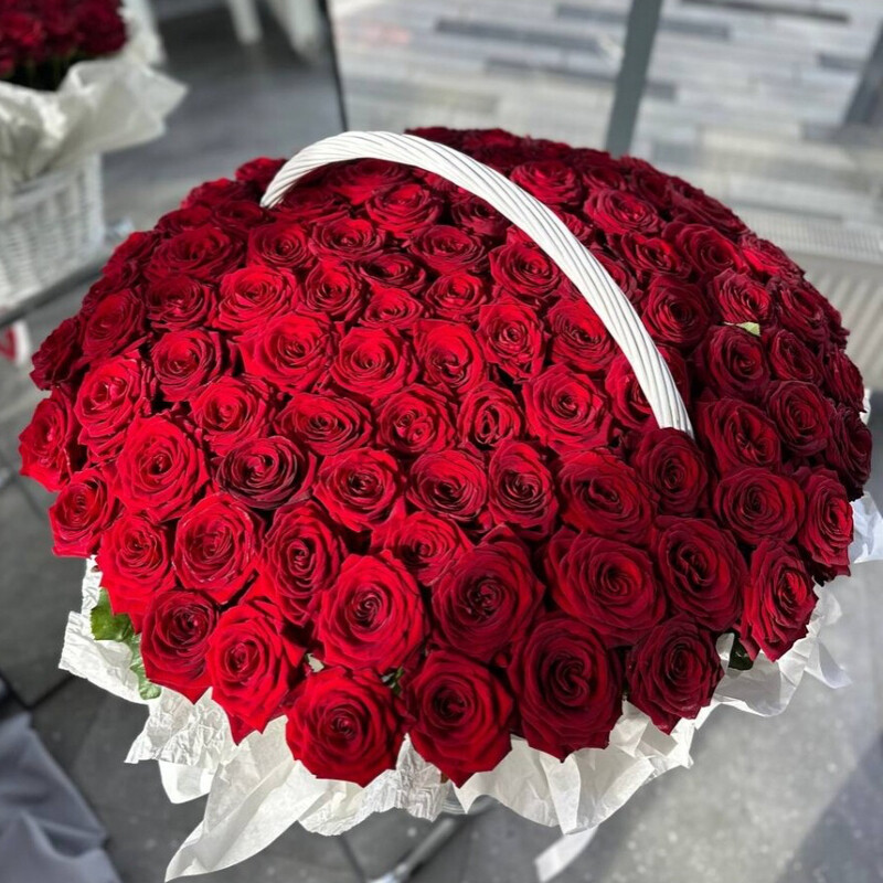 Корзина из 101 премиальной розы , премиум