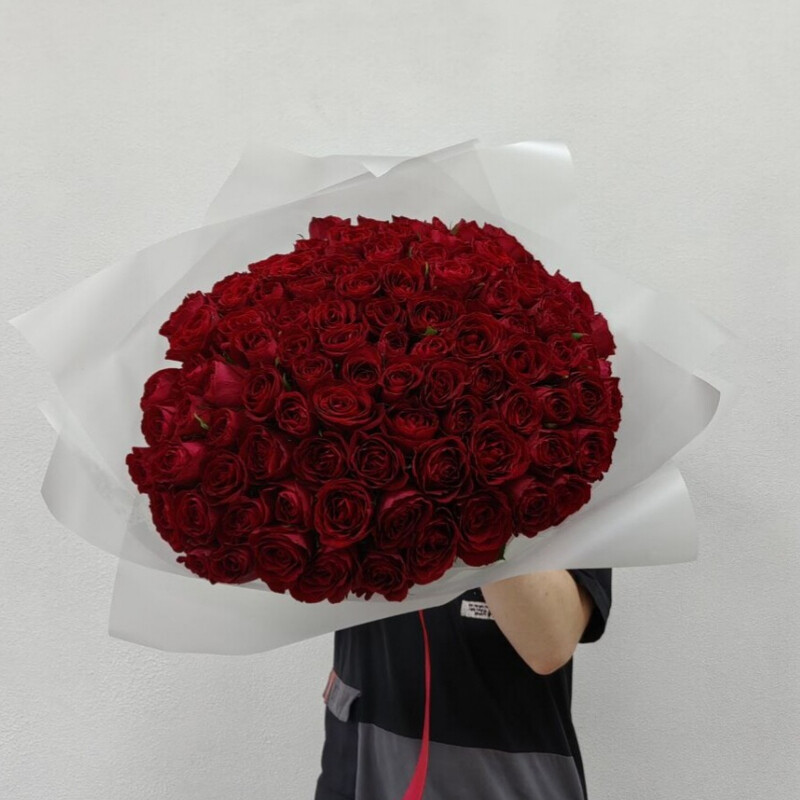 101 красная кенийская роза 40см, 101 красная роза