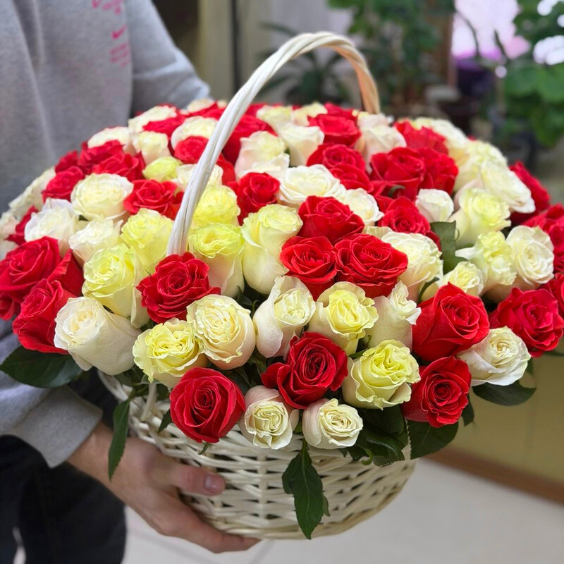 101 эквадорская роза в корзине, стандартный
