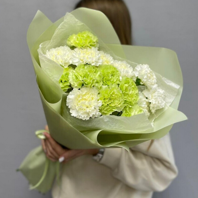 Бело-зеленый букет из диантусов, бело-зеленый букет из диантусов