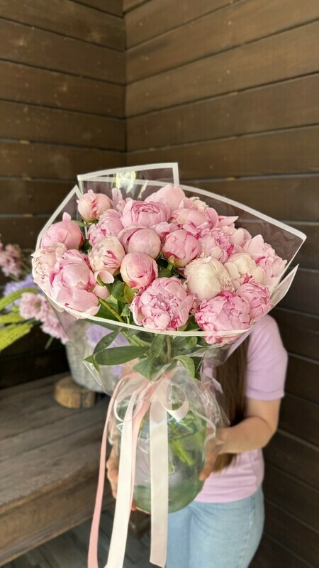 Пионы розовые 21 шт , розовые пионы 21 шт 