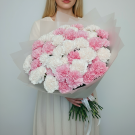 Buket iz 51 kremovoj i rozovoj gvozdiki