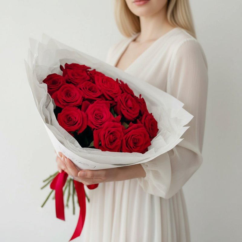 Букет из 15 красных роз, 15 красных роз
