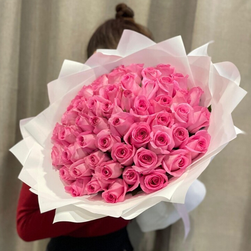 Букет из 51 шт. розовых роз, стандартный