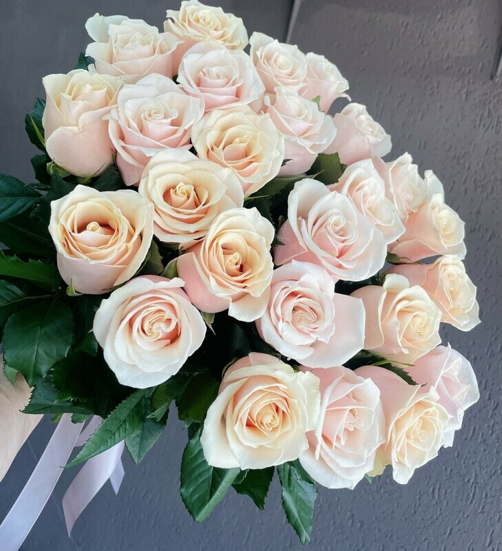 Роза пудровая 21 шт, букет из пудровых роз 21 шт