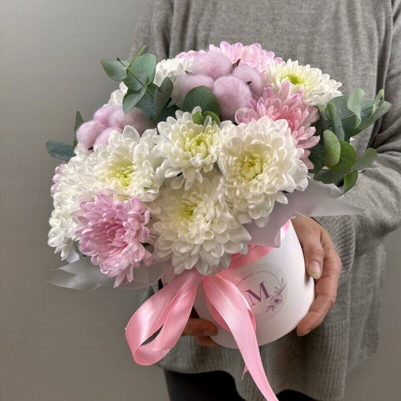 Кружевные хризантемы с хлопком в коробке, стандартный