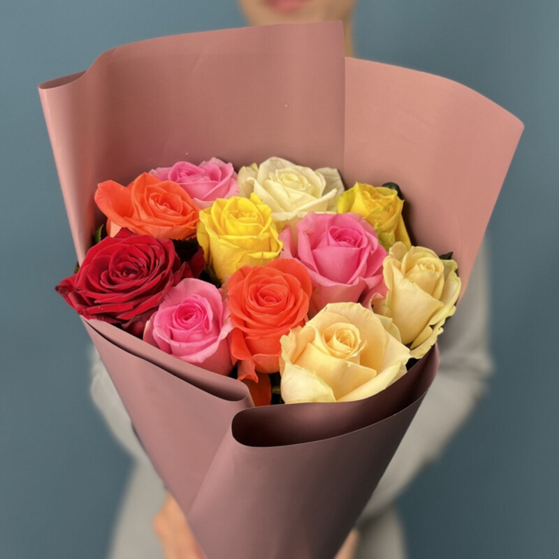 Букет разноцветный роз, стандартный