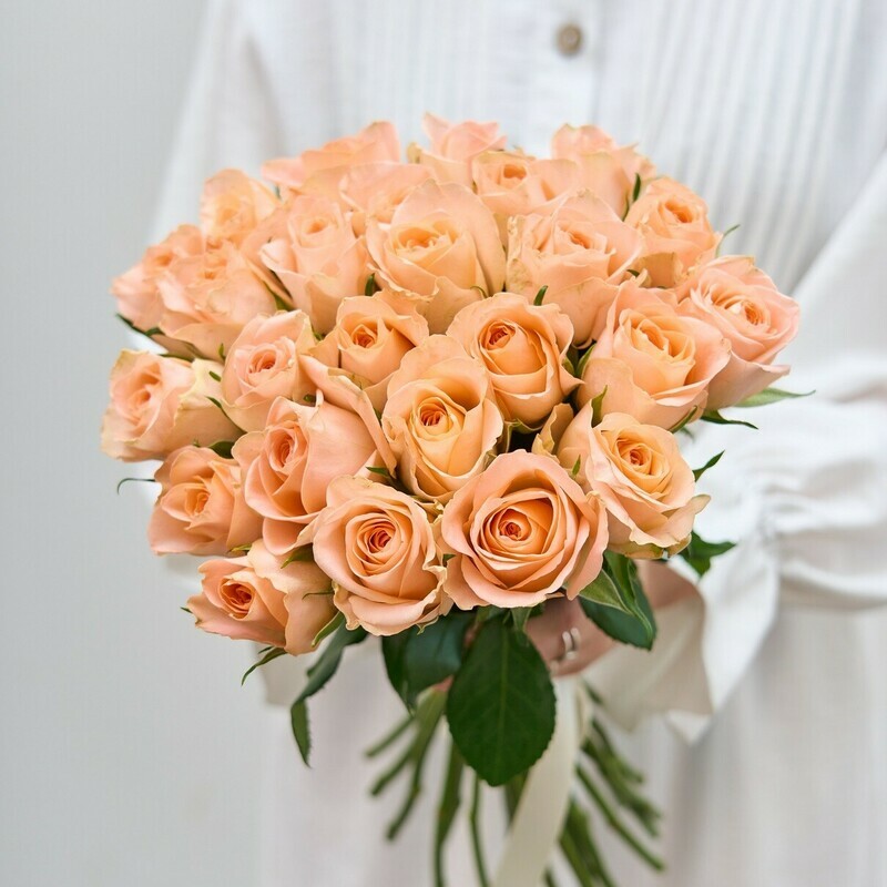 25 персиковых Кенийских Роз, 25 роз