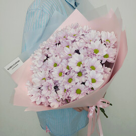 Кустовая розовая ромашковая хризантема в букете - 9 шт